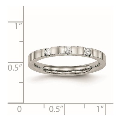 Stainless Steel CZ 3-Stone Flat Wedding Band – view 8