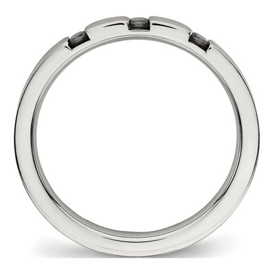 Stainless Steel CZ 3-Stone Flat Wedding Band – view 3