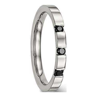 Stainless Steel CZ 3-Stone Flat Wedding Band – view 6