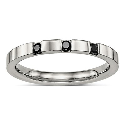 Stainless Steel CZ 3-Stone Flat Wedding Band