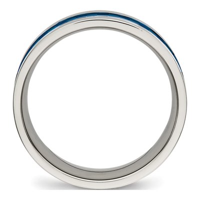 Stainless Steel 7mm Blue IP Checkered Comfort-Fit Wedding Band – view 3