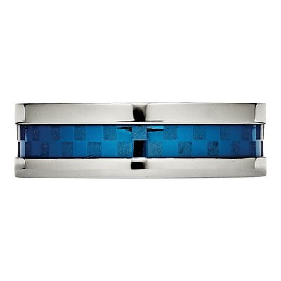 Stainless Steel 7mm Blue IP Checkered Comfort-Fit Wedding Band – view 4