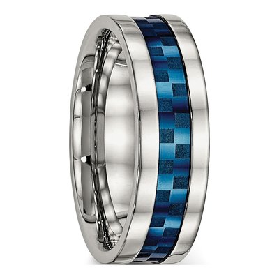 Stainless Steel 7mm Blue IP Checkered Comfort-Fit Wedding Band – view 5