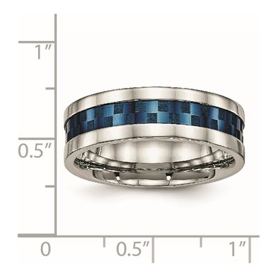 Stainless Steel 7mm Blue IP Checkered Comfort-Fit Wedding Band – view 7
