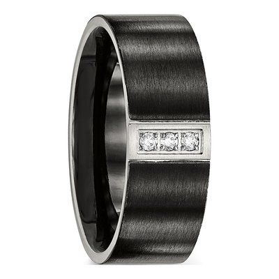 Black Stainless Steel CZ Wedding Band – view 5
