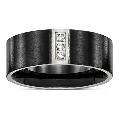 Black Stainless Steel CZ Wedding Band