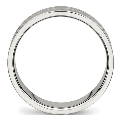 Stainless Steel CZ Grooved Wedding Band – view 3