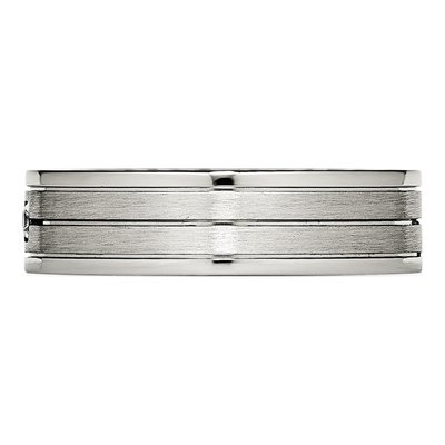Stainless Steel CZ Grooved Wedding Band – view 4