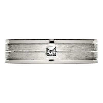 Stainless Steel CZ Grooved Wedding Band – view 5
