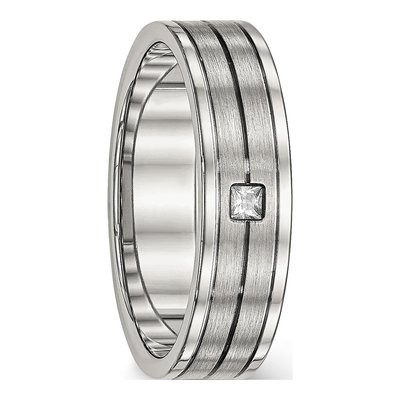 Stainless Steel CZ Grooved Wedding Band – view 6