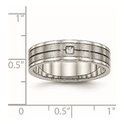 Stainless Steel CZ Grooved Wedding Band – view 8