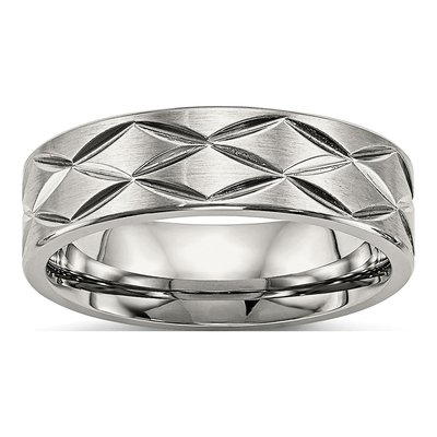 Stainless Steel Diamond-Cut Wedding Band