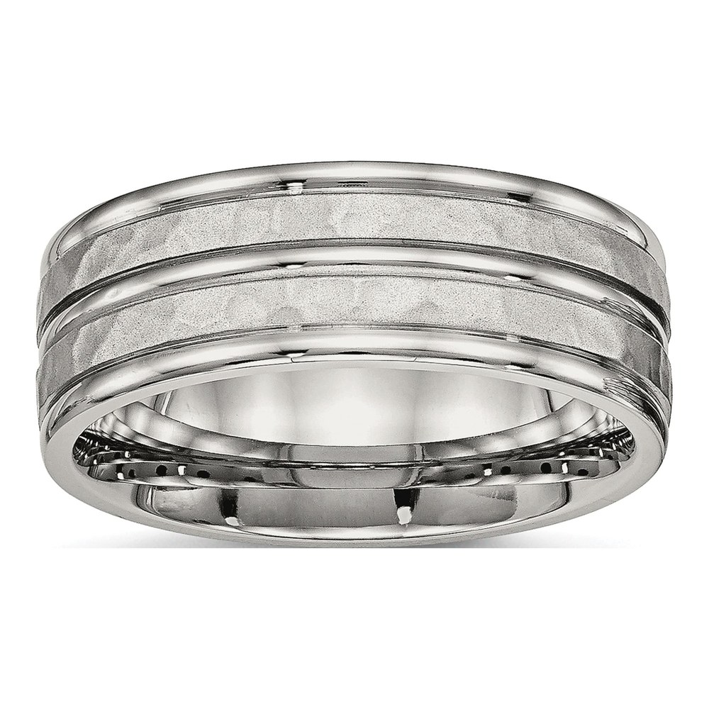 Men's Stainless Steel Hammered 8mm Band Ring