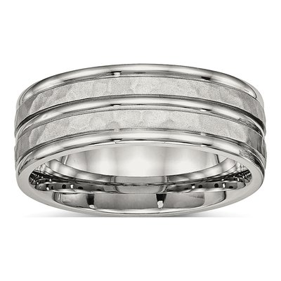 Stainless Steel 8mm Hammered Wedding Band