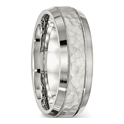 Stainless Steel 7.5mm Hammered Wedding Band – view 5