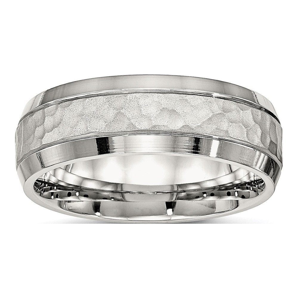 Stainless Steel 7.5mm Hammered Wedding Band