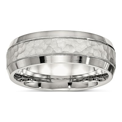 Stainless Steel 7.5mm Hammered Wedding Band