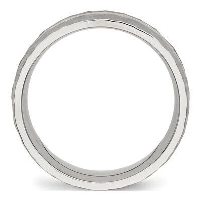 Stainless Steel 7.5mm Hammered Grooved Wedding Band – view 3