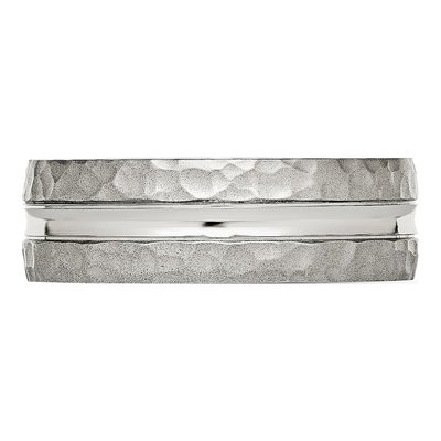 Stainless Steel 7.5mm Hammered Grooved Wedding Band – view 4