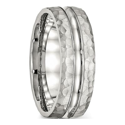 Stainless Steel 7.5mm Hammered Grooved Wedding Band – view 5