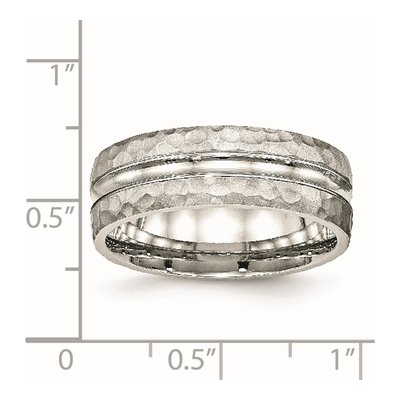 Stainless Steel 7.5mm Hammered Grooved Wedding Band – view 7