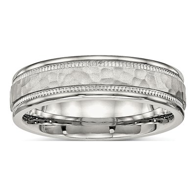 Stainless Steel 6mm Hammered Wedding Band