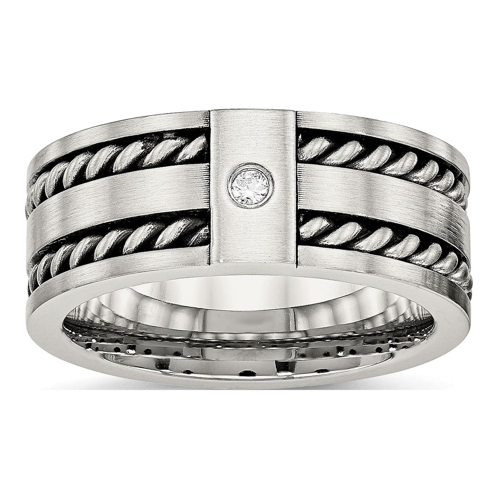 Stainless Steel CZ Twisted Wedding Band