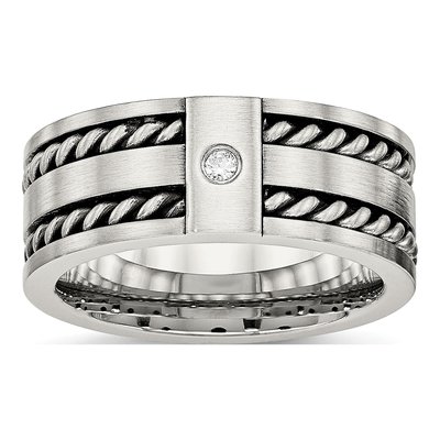 Stainless Steel CZ Twisted Wedding Band