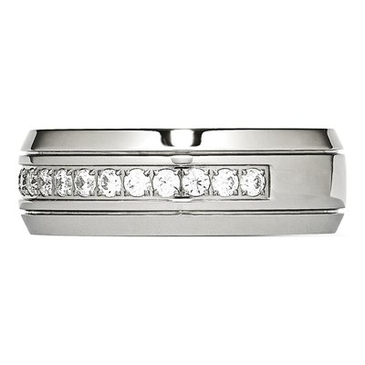 Stainless Steel CZ Grooved Wedding Band – view 4