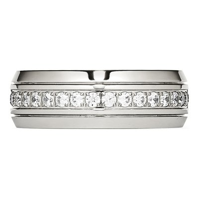 Stainless Steel CZ Grooved Wedding Band – view 5