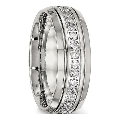 Stainless Steel CZ Grooved Wedding Band – view 6