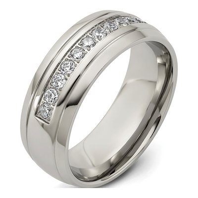 Stainless Steel CZ Grooved Wedding Band – view 7