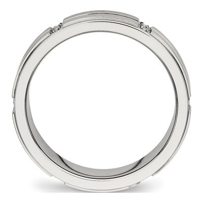 Stainless Steel CZ Ridged Wedding Band – view 3