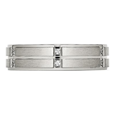 Stainless Steel CZ Ridged Wedding Band – view 4