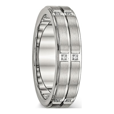 Stainless Steel CZ Ridged Wedding Band – view 5