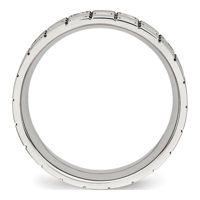 Stainless Steel CZ Grooved Wedding Band – view 3