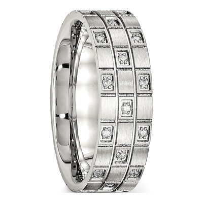 Stainless Steel CZ Grooved Wedding Band – view 5