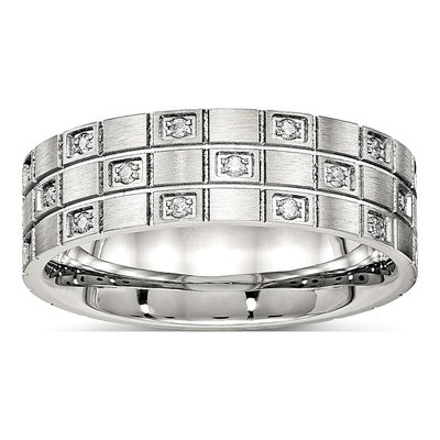 Stainless Steel CZ Grooved Wedding Band