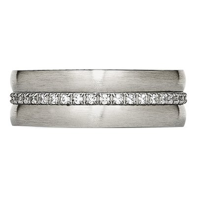Stainless Steel CZ Checkered Wedding Band – view 4