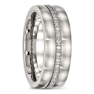 Stainless Steel CZ Checkered Wedding Band – view 5