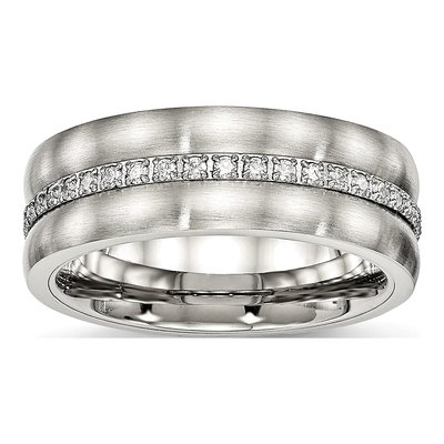 Stainless Steel CZ Checkered Wedding Band