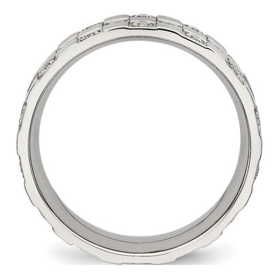 Stainless Steel CZ Checkered Flat Wedding Band – view 3