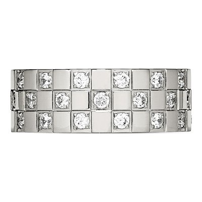 Stainless Steel CZ Checkered Flat Wedding Band – view 4