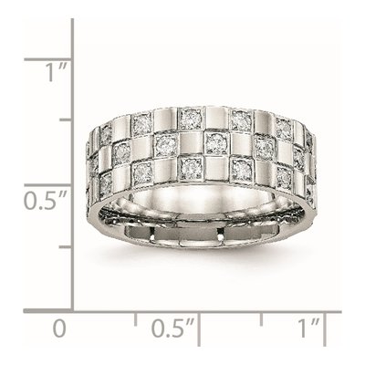 Stainless Steel CZ Checkered Flat Wedding Band – view 7