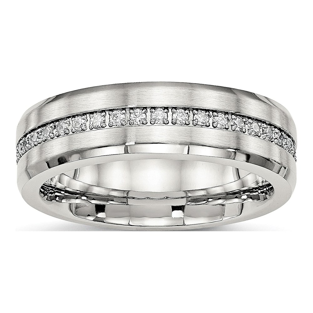 Chisel Stainless Steel CZ Wedding Band, 6.5mm