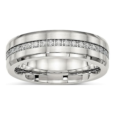 Stainless Steel CZ Wedding Band