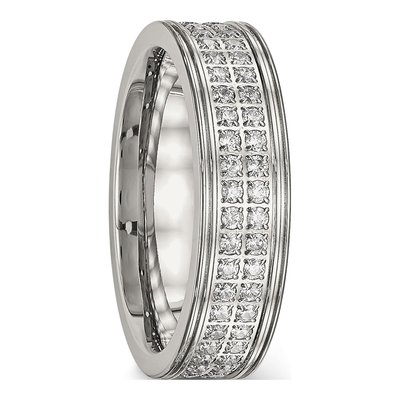 Stainless Steel CZ Wedding Band – view 6