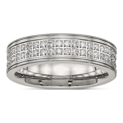 Stainless Steel CZ Wedding Band