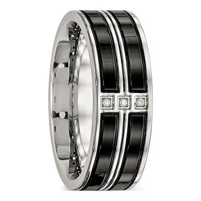 Black Stainless Steel CZ Wedding Band – view 6