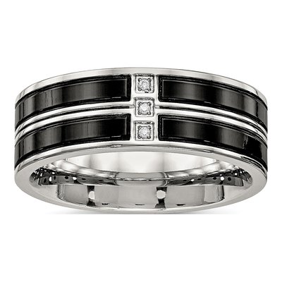 Black Stainless Steel CZ Wedding Band